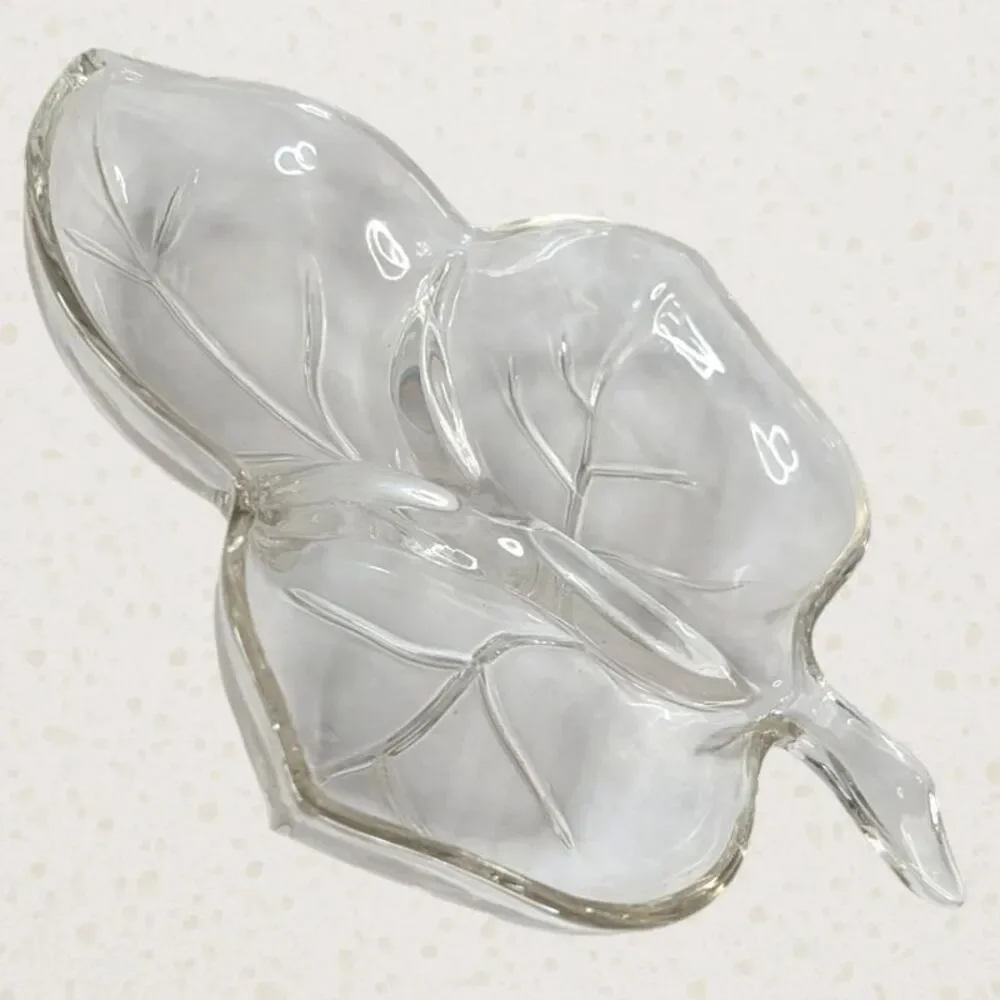 Vintage Glass Three Section Ivy Leaf Divided Relish Dish Serving Tray